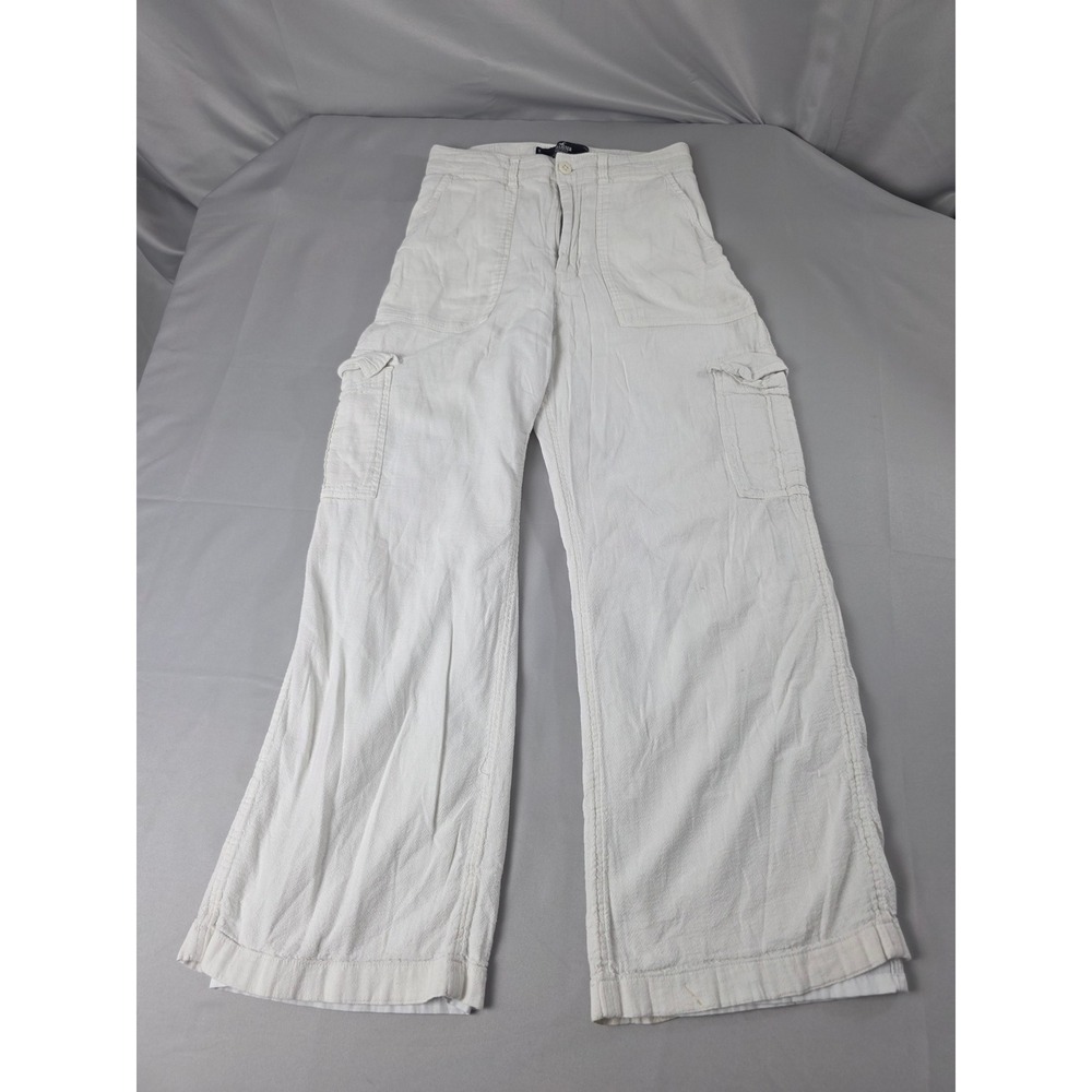 Hollister Ultra High Rise Vintage Baggy Pants Off White Linen Blend Cargo Small